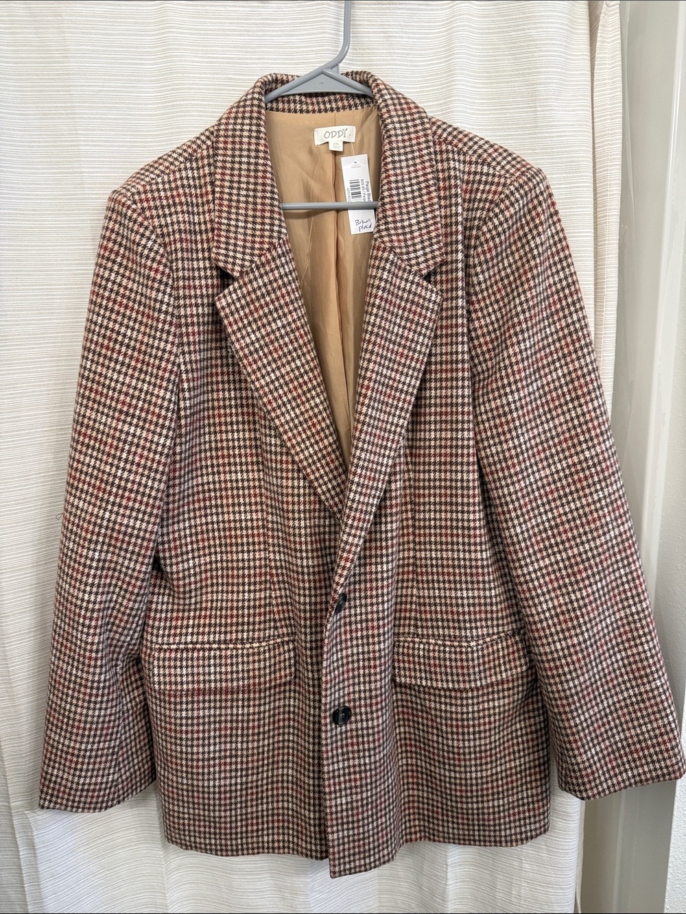 Oddi Paige blazer brown plaid 2XL NWT